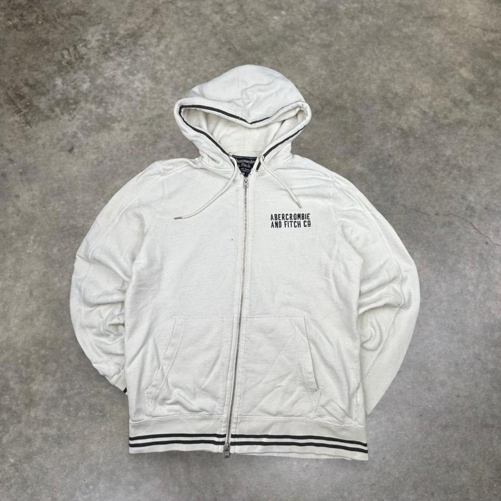 Abercrombie & Fitch White Full-Zip Hoodie Minimal Chest Logo Mens Y2K